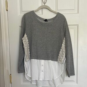 Hannah Gray Knit Top with White Layering